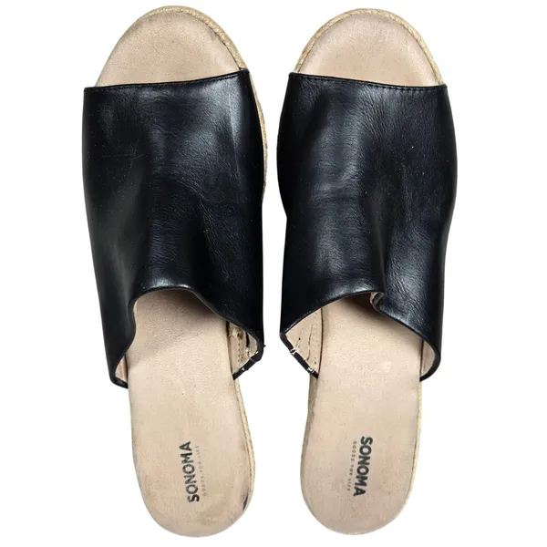 SONOMA Womens Black Espadrille Wedge Mules Sandals Size 9.5 Slip On‎ Peep Toe - Image 6