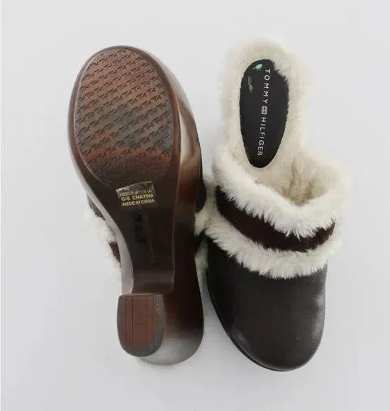 Tommy Hilfiger Merry Vintage Y2K Leather Faux Fur Trim Platform Clogs - Image 7