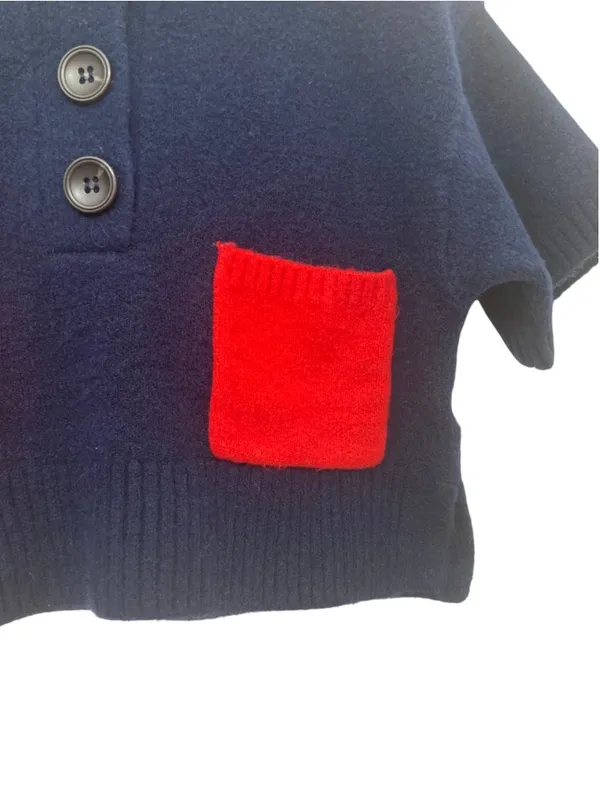 ZARA Navy Blue Cropped Knit Sweater Size S Wool Blend Soft Boxy Pullover - Image 8
