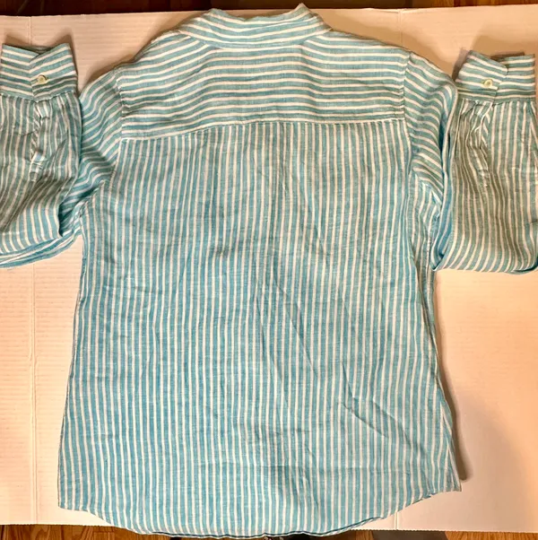 Talbots striped collared baby blue and white button up blouse, Small - Image 8