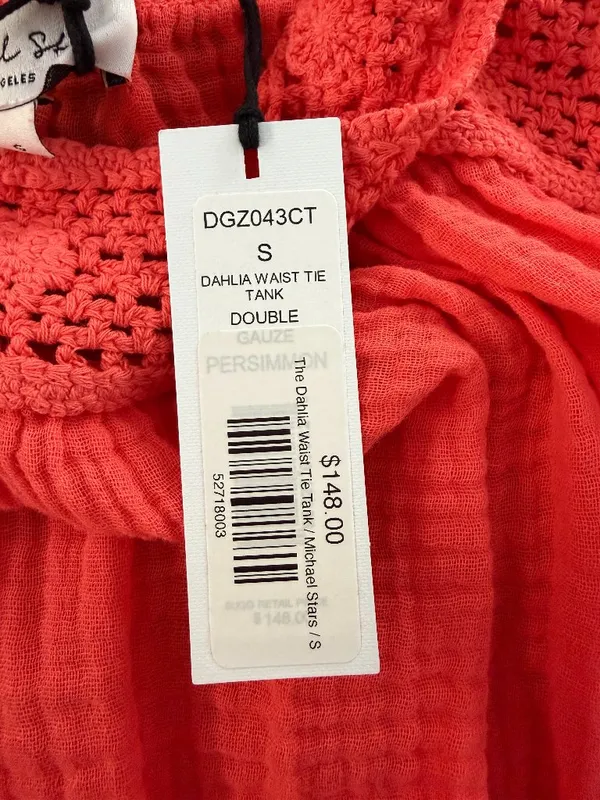 Michael Stars Dahlia Waist Tie Tank Top Orange Crochet Detail Size Small New NWT - Image 8