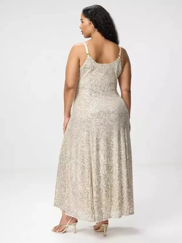 Torrid V-Neck Sequin Slip Maxi Dress in Champagne Gold Party Festive Size 3X NWT - Image 2