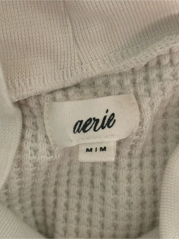 Aerie Waffle Knit Long Sleeve Mock Neck in White/Cream - Image 4
