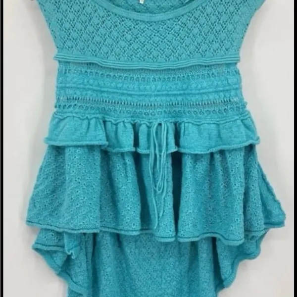 Free People Blue Juliette Ruffle Top, Linen Blend. Size XL - Image 4