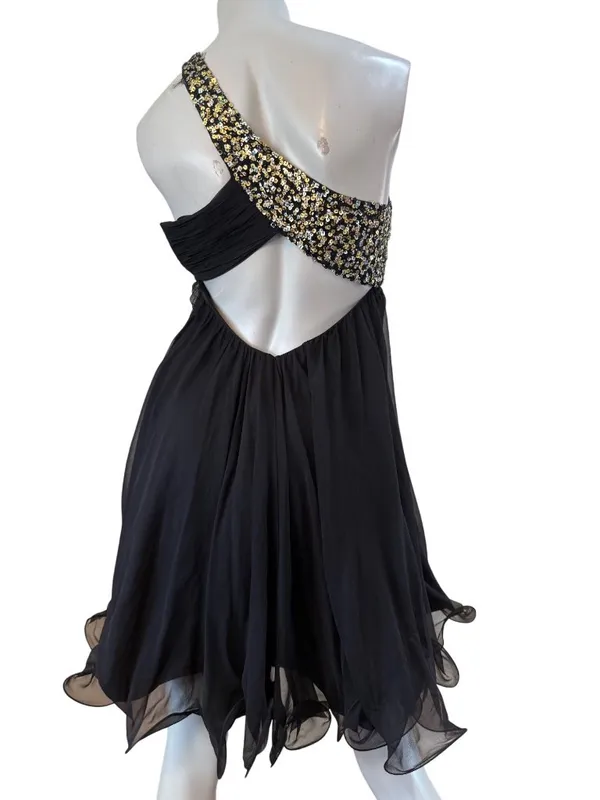 JOVANI Vintage 100% Silk Sequin One Shoulder Cocktail Mini Dress Sz 2/4 - Image 7