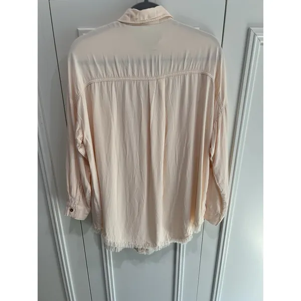 Bohme Boho Button-Up Tunic Shirt Peach Oversized Soft Girl Utility Raw Hem - Image 4