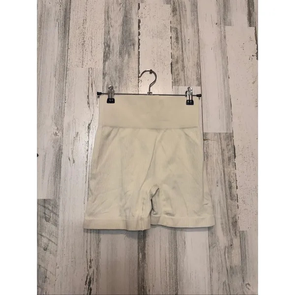 Off White Cream Seamless Ribbed Biker Shorts Womens Size Small S Compression Wor - Image 3