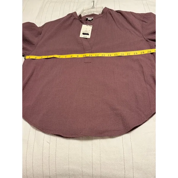 A New Day Popover Blouse Womens Small Mauve Textured Band Collar Bishop Sleeve - Image 6