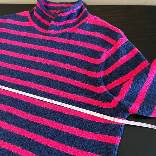 J. Crew‎ Women's Pink Navy Striped Cozy Roll Neck Sweater Cotton Blend Medium - Image 10