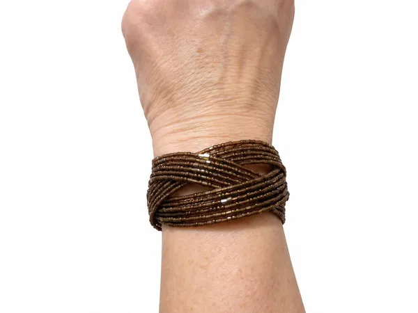 Vintage Style Cuff Bracelet Glass Seed Bead Braded Amber Earthtones Bohemian - Image 4
