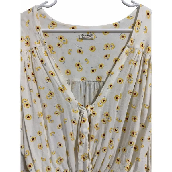 Free People Intimately "Forties Feels" Sunflower Print Bell Sleeve‎ Bodysuit Sm - Image 3
