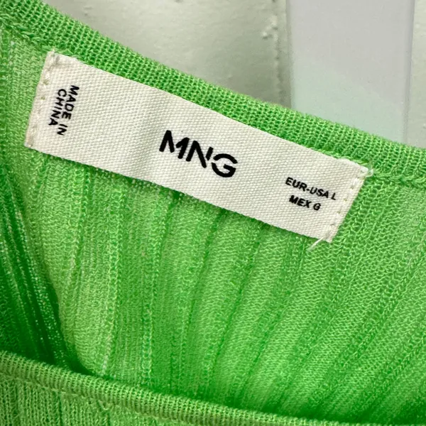 Mango MNG Lime Green Ribbed Knit Ruffle Hem Crop Tank Top Scoop‎ Neck Large - Image 4