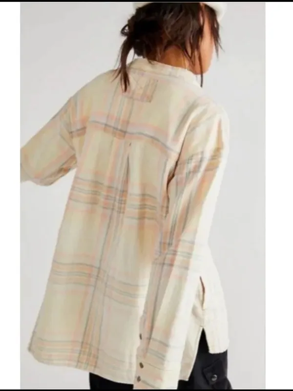 Free People We The Free Dunes Pintuck‎ Flannel Tunic Pastel Plaid XS - Image 2