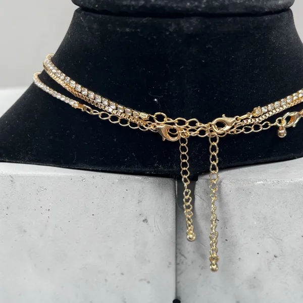 Rhinestone Layered Necklace Set Gold - Image 3
