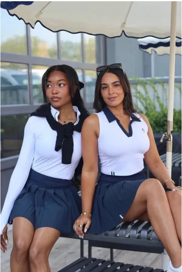 J. Pritchard Hamptons Crop Polo Medium White Navy Tennis Golf Pickleball $98 EUC - Image 2