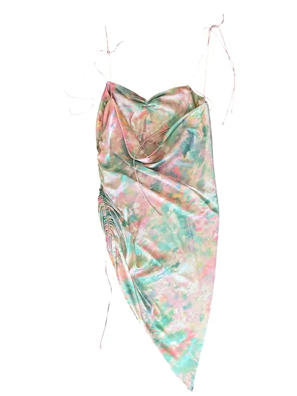 For Love & Lemons Women’s Call Me Tie Dye Silky Ruched Midi Slip Dress Size L - Image 6