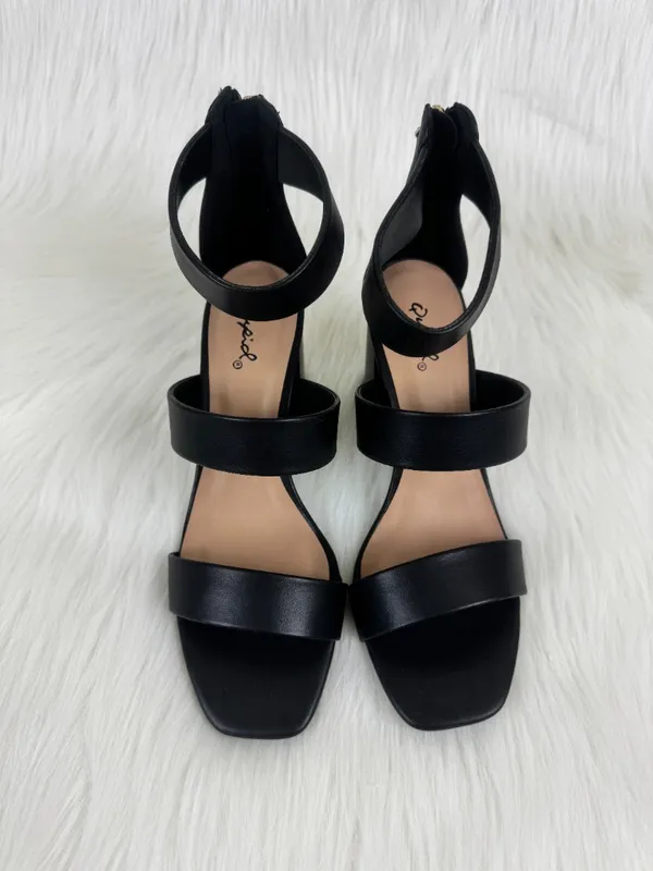Women's Qupid Dorcas Faux Leather Multi Strap Block Heel Sandals Black Size 8 - Image 7