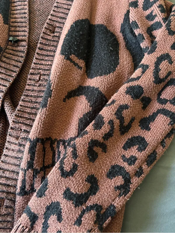INC international Women's brown and Black leopard Skull Cardigan - Image 3