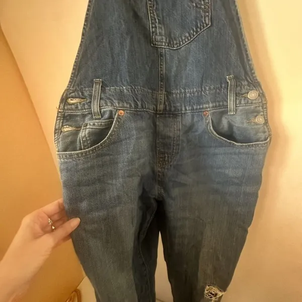 Levis Overalls Womens Small Blue Cotton Denim Bib Straight Leg Distressed Jeans - Image 2