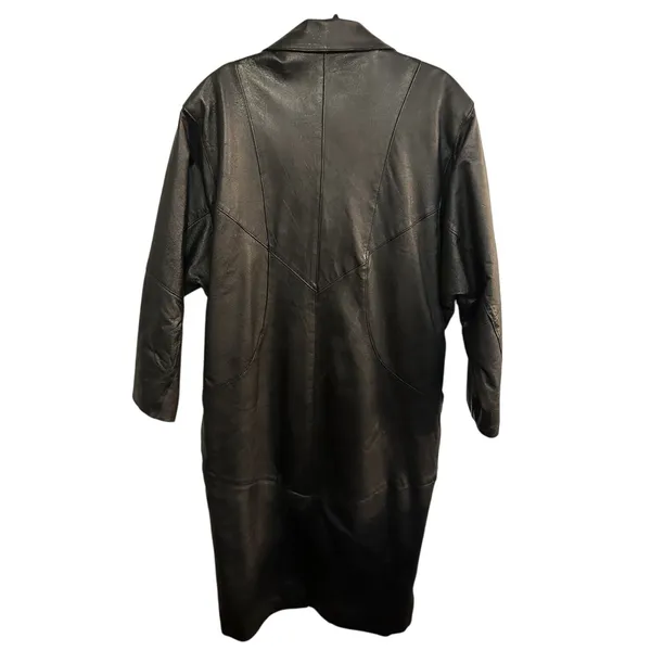 Women's Black Leather Trench Coat Size Medium Vintage Grunge Goth Matrix 90's - Image 2