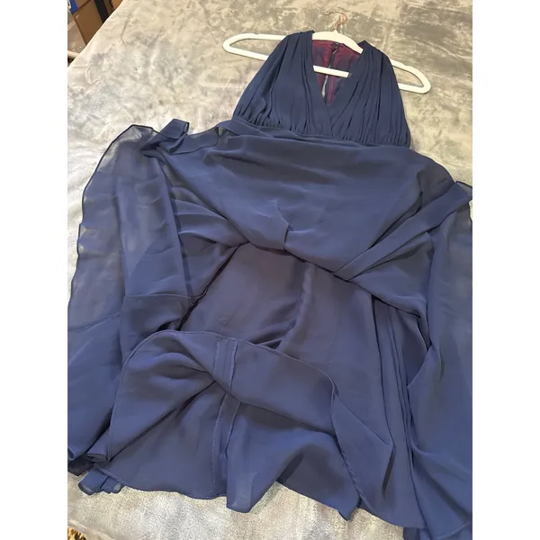 Vtg Ann Taylor Navy Blue Pleated Chiffon Halter Minidress Size 6 Dark Coquette - Image 8