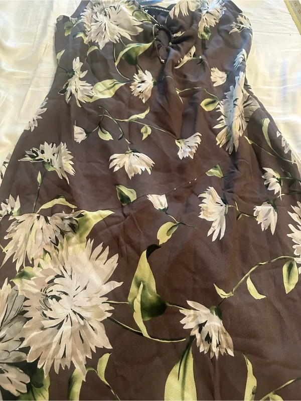 Ellen Tracy Paneled Asymmetric-Hem Midi Dress size 8 nwt brown floral lined silk - Image 14