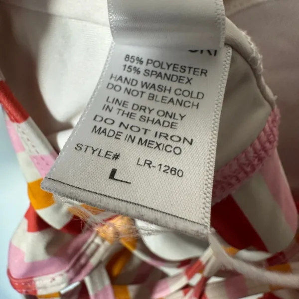 Lime Ricki Swim Top Womens Large Pink Red‎ Orange Striped Ladder Back Bikini - Image 4