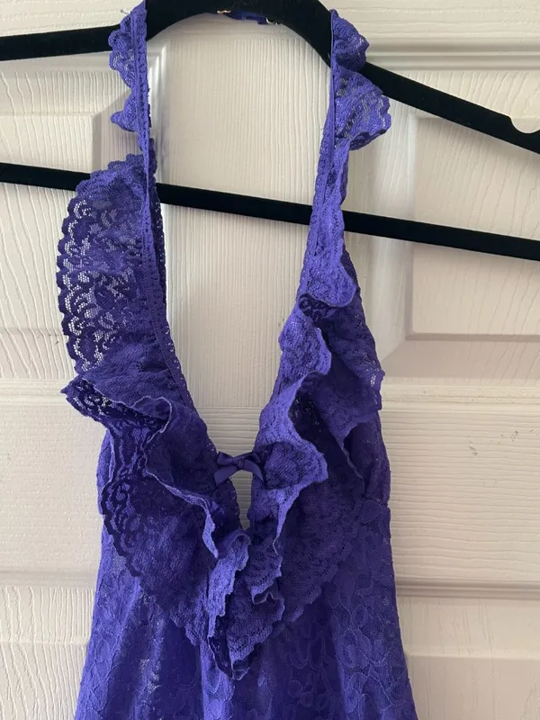 Victorias Secret The Lacie Sheer Lace Halter Babydoll Lingerie Purple Size Small - Image 6