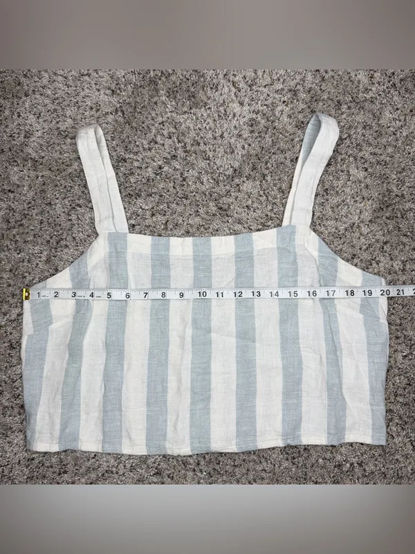 Madewell Linen Blend Abbie Crop Top in Stripe Glassware Blue White 2X NWOT NF238 - Image 8