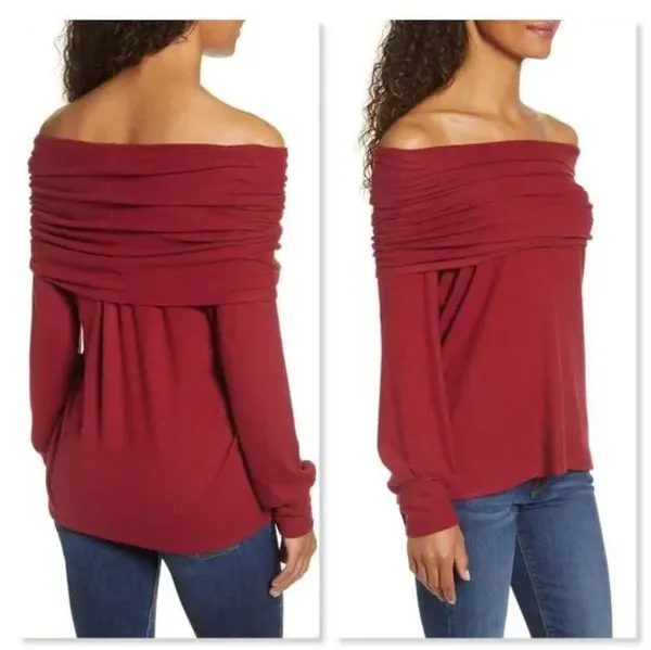 Gibson Cozy Convertible Neckline Tunic in Burgundy, Size XS - Image 2