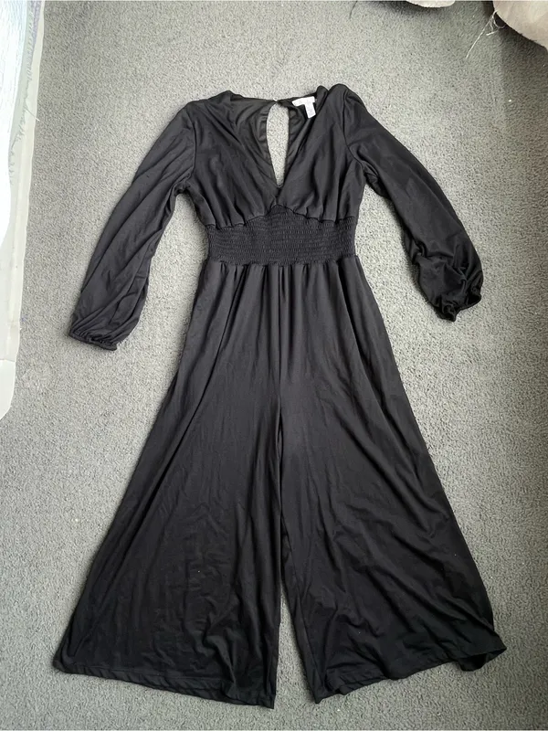 Hutch Black V-Neck Smocked-Waist Wide-Leg Jumpsuit - Image 2