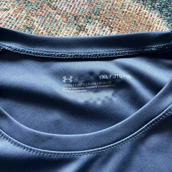 Under Armour Youth XL Navy Performance Logo Athletic Loose Fit Gym Training Tee - Image 13