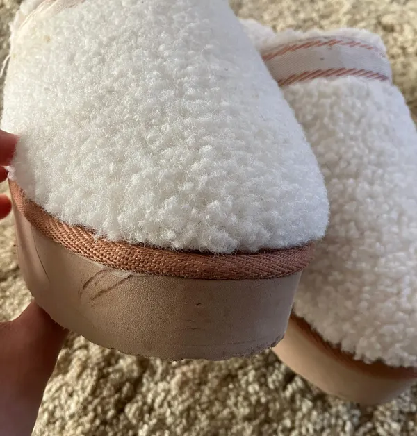 White Tan Womens Teddy Fleece Platform Clog Slippers - Image 5