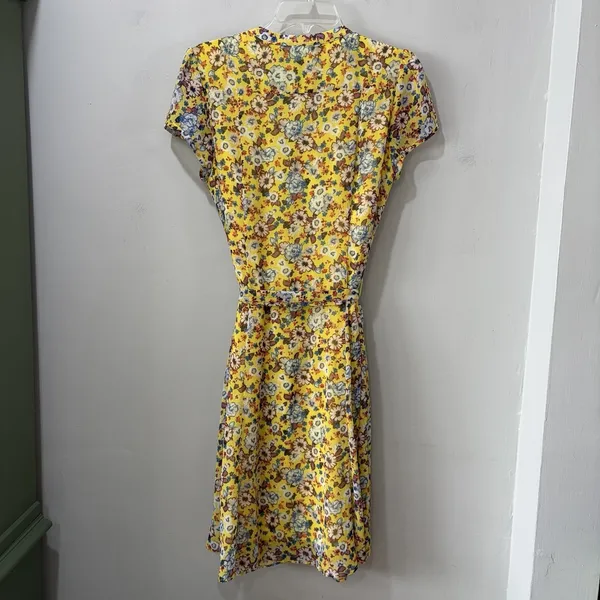 MSK dress Yellow Floral Knee Length‎ Dress 8 Short Sleeve Tie Waist Cottagecore - Image 8