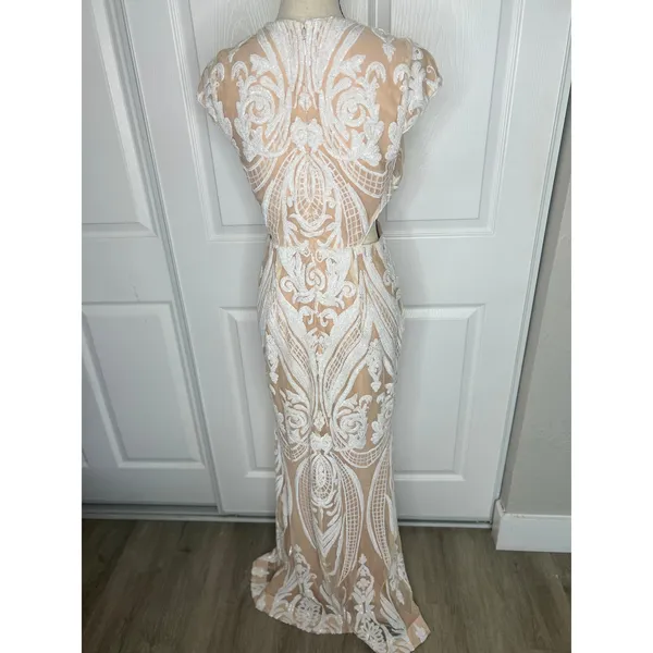Ryse Emily Cutout Sequin Maxi Gown M White Nude Illusion Formal Slit NWOT - Image 4