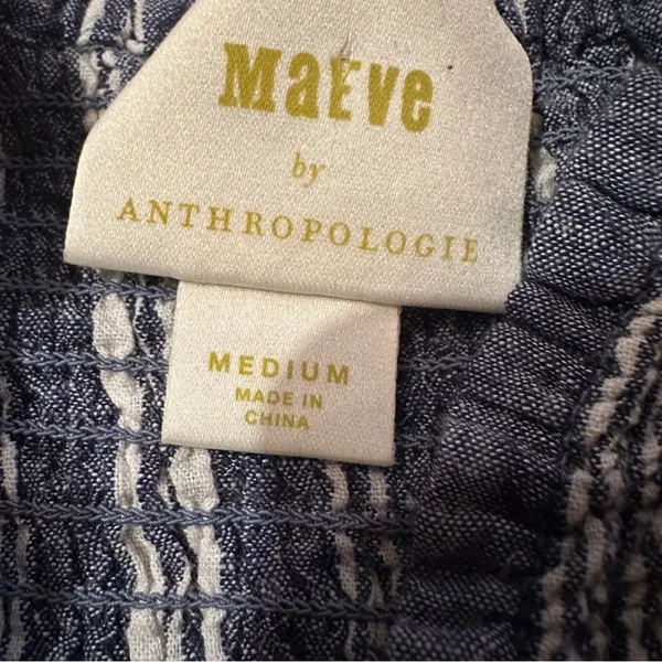 Anthropologie Maeve Schuyler Smocked Blue & White Striped Peplum Top Sz‎ M - Image 4