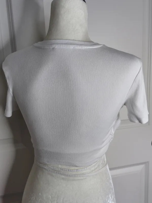 Zara Cotton Cropped Tie Up Top While Size S - Image 3