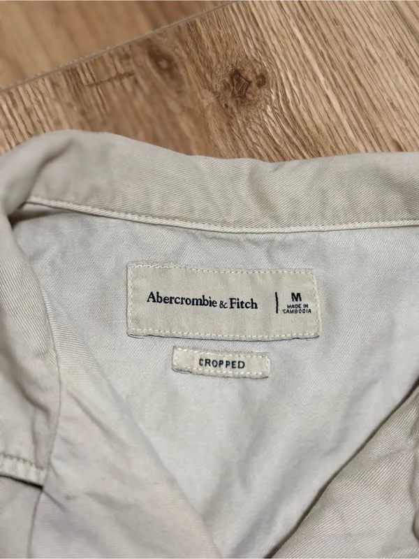 Abercrombie Western Cropped Camp Shirt Cream Cowboy Austin TX Embroidered M - Image 3