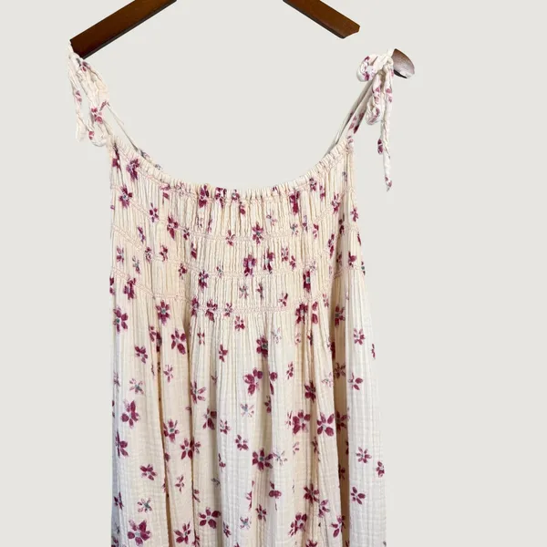 Free People Intimately Floral Smocked Gauze Midi Dress Cream Purple XS - Image 5