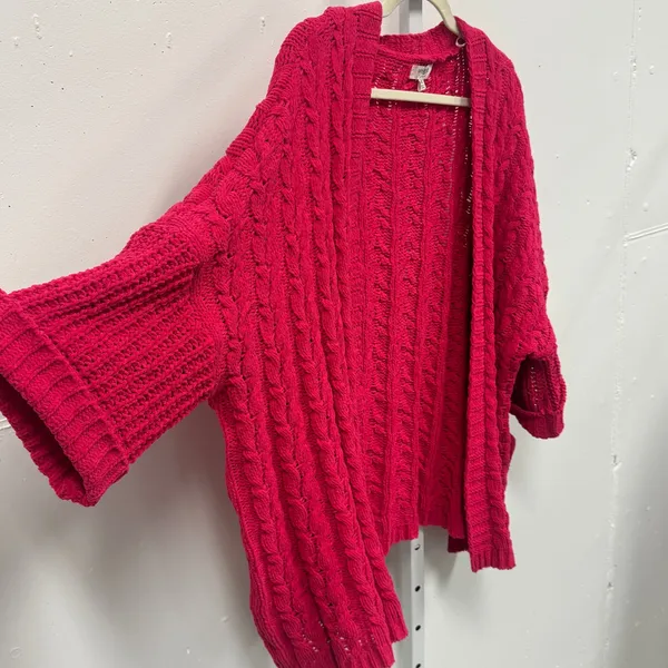 Umgee Magenta Pink Cable Knit Open Front Cardigan Sweater‎ M/L Chunky Oversized - Image 5