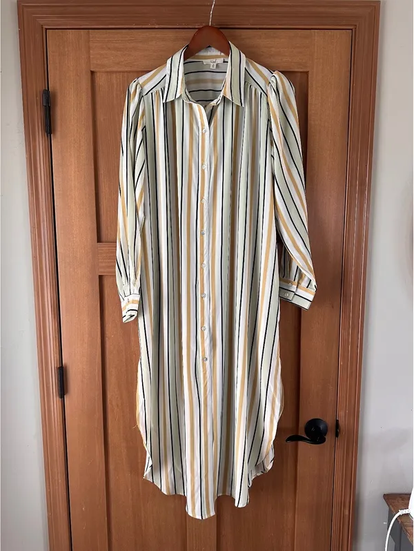 Easel Long Sleeve Striped Button Up Maxi Shirt Dress Women’s Small - Image 11
