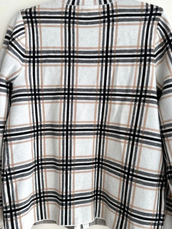 Rachel Zoe Women’s Plaid Sweater Jacket, Black/White/Tan, Fall Outerwear, Large - Image 13