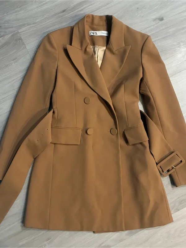 Zara Camel Double-Breasted Belted Trench Coat‎ - Image 6