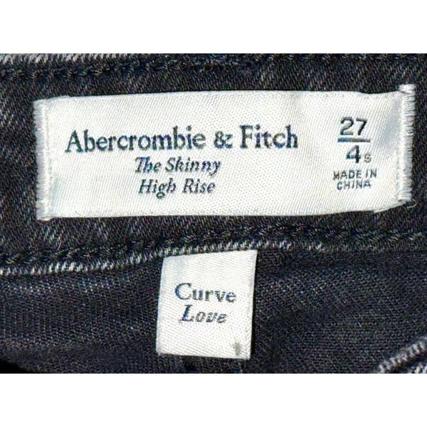 Abercrombie & Fitch The Skinny High Rise Black Denim Split Hem Jeans Size 27 4 S - Image 3