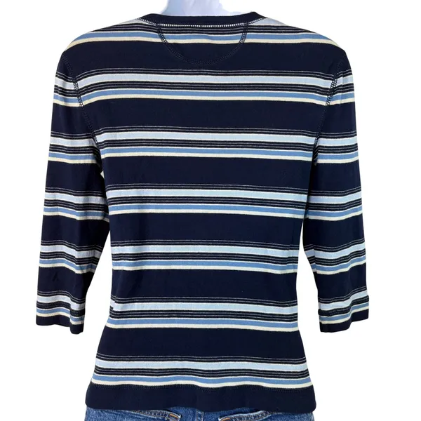 Vintage LRL Lauren Jeans Co Ralph Lauren Striped Lace Up 3/4 Sleeve Top Women S‎ - Image 4