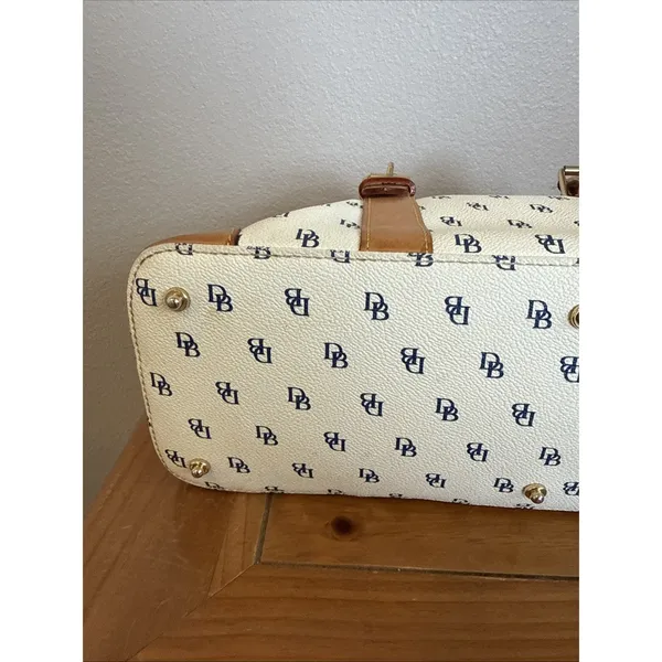 Vintage Dooney Bourke Signature Monogram Y2K 2000 White & Blue Satchel GUC - Image 7