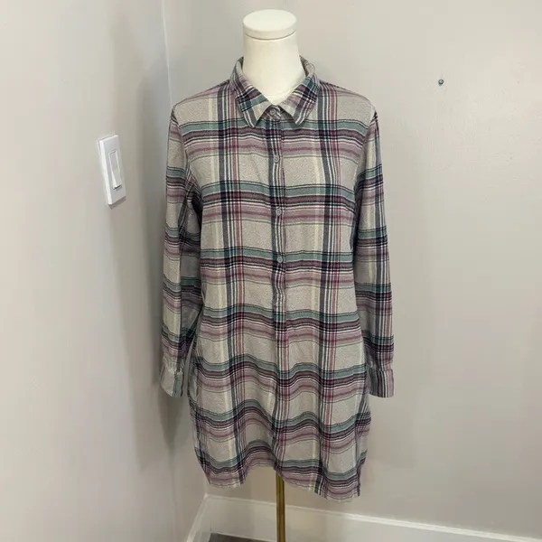 Patagonia Womens‎ Organic Cotton Flannel Plaid Shirt Dress Grey Purple Medium - Image 2
