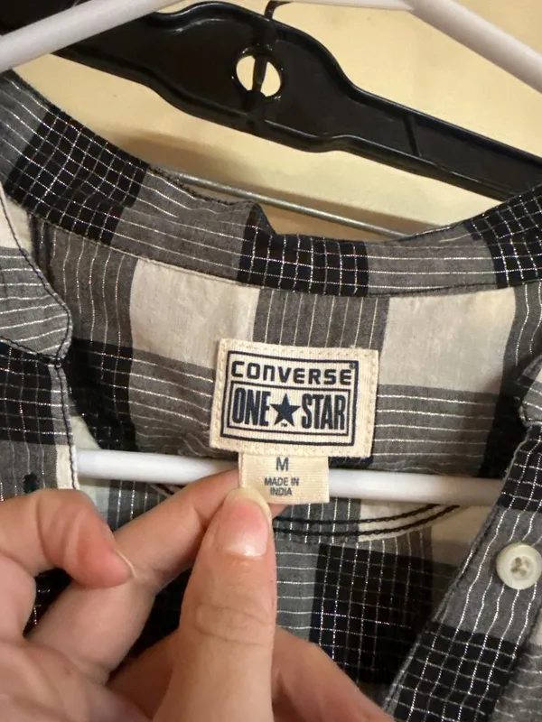 Converse One Star Black & White Plaid Button-Up Shirt M - Image 4