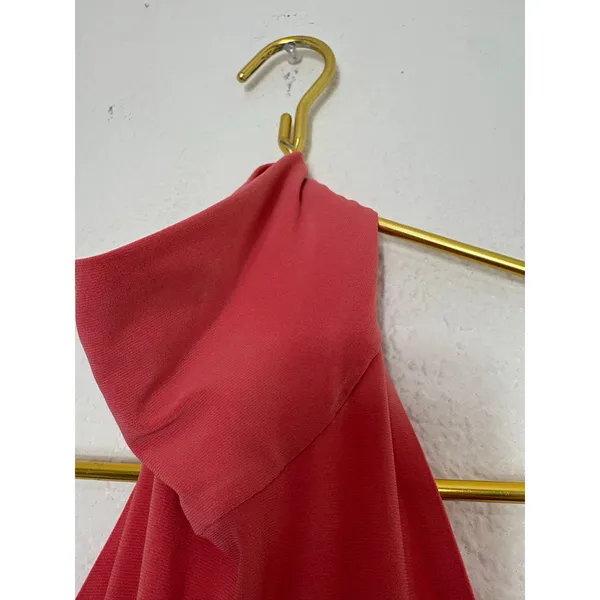 Norma Kamali Halter Turtleneck Side Slit Maxi Dress Size XS Coral Jersey Stretch - Image 8