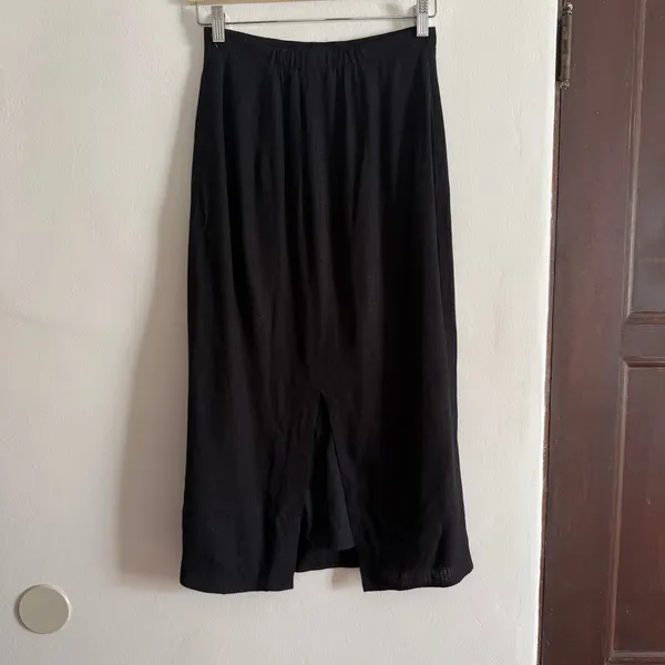 CAARA Anthropologie Black Linen Blend Midi Length Straight Column Skirt XS - Image 2